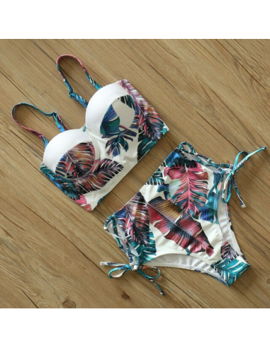 BIKINI STRÓJ KĄPIELOWY WYSOKI STAN LIŚCIE LIŚĆ