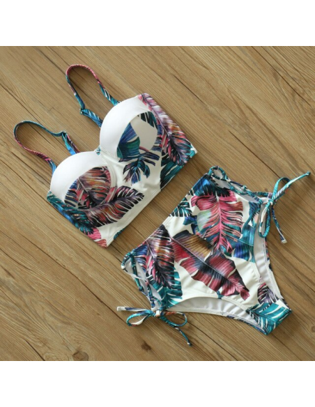 BIKINI STRÓJ KĄPIELOWY WYSOKI STAN LIŚCIE LIŚĆ