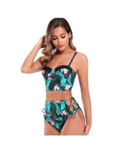 BIKINI STRÓJ KĄPIELOWY WYSOKI STAN KWIAT LOTOS