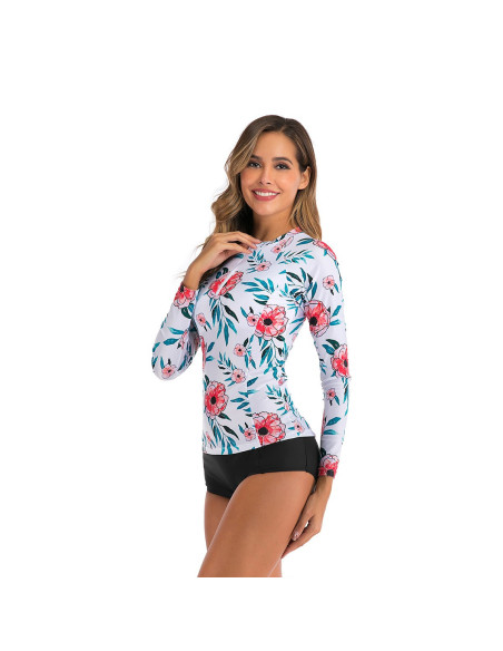 STRÓJ KĄPIELOWY DŁUGI RĘKAW SURFING KWIATY