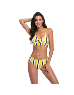 BIKINI STRÓJ KĄPIELOWY PASKI ŻÓŁTE CZARNE