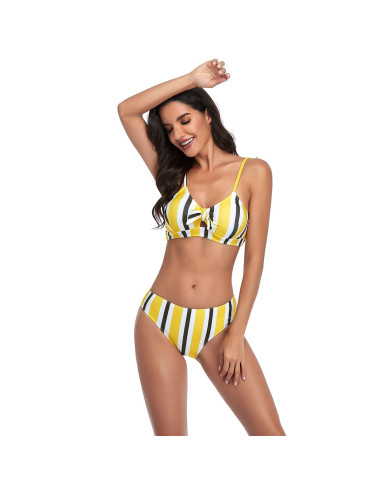 BIKINI STRÓJ KĄPIELOWY PASKI ŻÓŁTE CZARNE