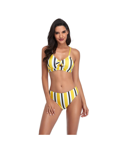 BIKINI STRÓJ KĄPIELOWY PASKI ŻÓŁTE CZARNE