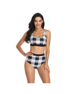 BIKINI STRÓJ KĄPIELOWY CZARNO BIAŁY KRATA