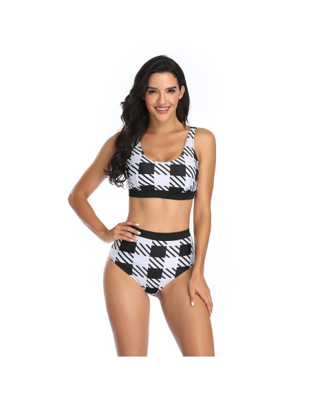 BIKINI STRÓJ KĄPIELOWY CZARNO BIAŁY KRATA