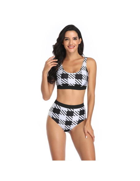 BIKINI STRÓJ KĄPIELOWY CZARNO BIAŁY KRATA