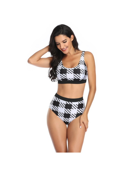 BIKINI STRÓJ KĄPIELOWY CZARNO BIAŁY KRATA