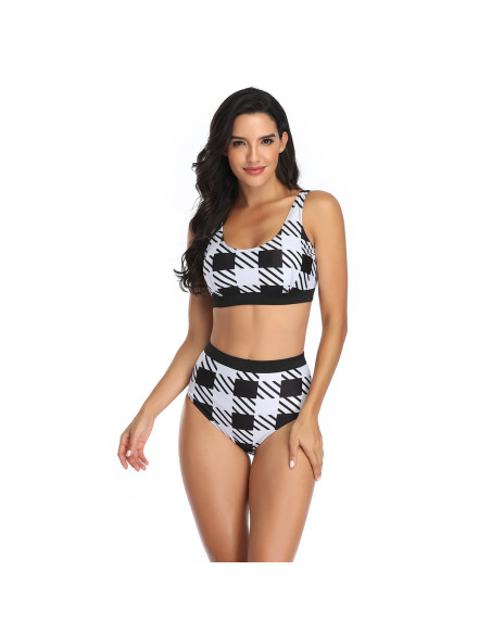BIKINI STRÓJ KĄPIELOWY CZARNO BIAŁY KRATA