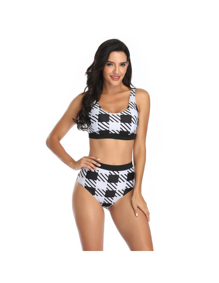 BIKINI STRÓJ KĄPIELOWY CZARNO BIAŁY KRATA