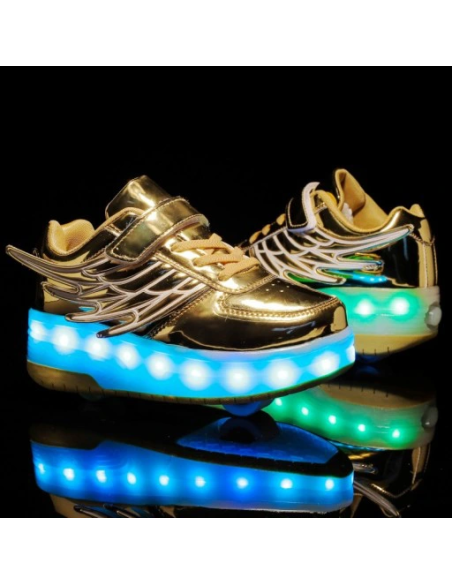 BUTOROLKI BUTY Z ROLKAMI ROLKI WROTKI LED ZŁOTE