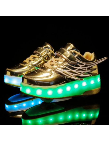 BUTOROLKI BUTY Z ROLKAMI ROLKI WROTKI LED ZŁOTE