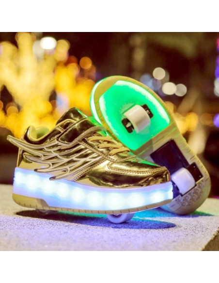 BUTOROLKI BUTY Z ROLKAMI ROLKI WROTKI LED ZŁOTE