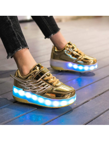 BUTOROLKI BUTY Z ROLKAMI ROLKI WROTKI LED ZŁOTE