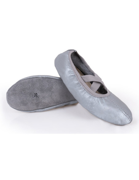 BALETKI DO TAŃCA BALETU RYTMIKA SREBRNE SKÓRZANE