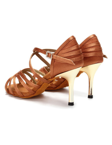 BUTY DO TAŃCA TANECZNE BRĄZOWE - ZŁOTY OBCAS 8,5cm