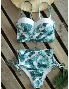 BIKINI STRÓJ KĄPIELOWY WYSOKI STAN ZIELONY LIŚĆ 2