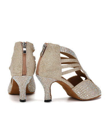 BUTY DO TAŃCA TANECZNE SZAMPAŃSKIE ZDOBIONE 7,5cm