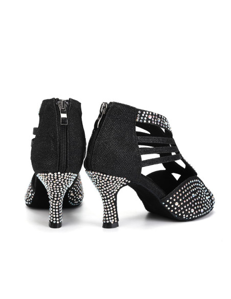 BUTY DO TAŃCA TANECZNE LATINO CZARNE ZDOBIONE 7,5cm