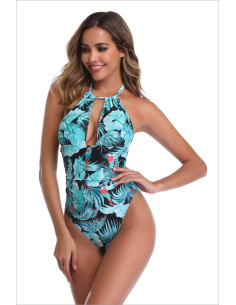 STRÓJ KOSTIUM KĄPIELOWY MONOKINI ZIELONE KWIATY