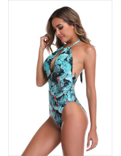 STRÓJ KOSTIUM KĄPIELOWY MONOKINI ZIELONE KWIATY 2