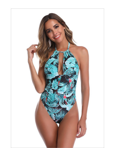 STRÓJ KOSTIUM KĄPIELOWY MONOKINI ZIELONE KWIATY