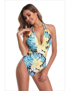 STRÓJ KOSTIUM KĄPIELOWY MONOKINI ŻÓŁTE KWIATY