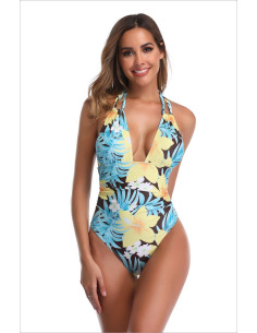 STRÓJ KOSTIUM KĄPIELOWY MONOKINI ŻÓŁTE KWIATY 2