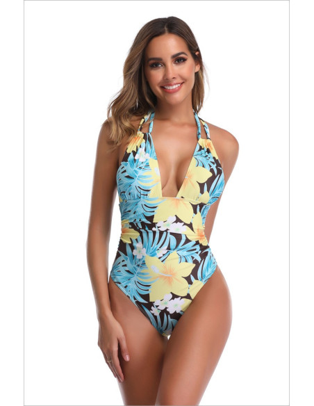 STRÓJ KOSTIUM KĄPIELOWY MONOKINI ŻÓŁTE KWIATY