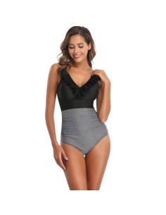 STRÓJ KOSTIUM KĄPIELOWY MONOKINI CZARNO BIAŁY 2