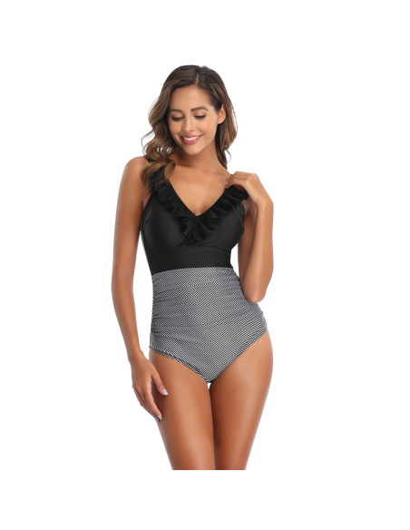 STRÓJ KOSTIUM KĄPIELOWY MONOKINI CZARNO BIAŁY