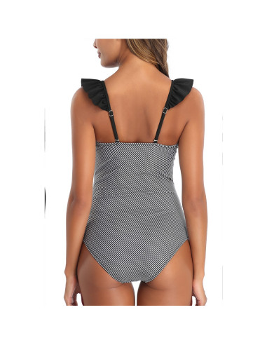 STRÓJ KOSTIUM KĄPIELOWY MONOKINI CZARNO BIAŁY