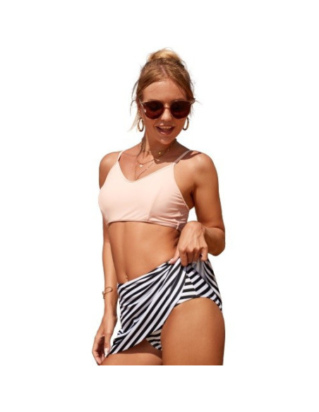 BIKINI STRÓJ KĄPIELOWY SPÓDNICZKA PASKI RÓŻ
