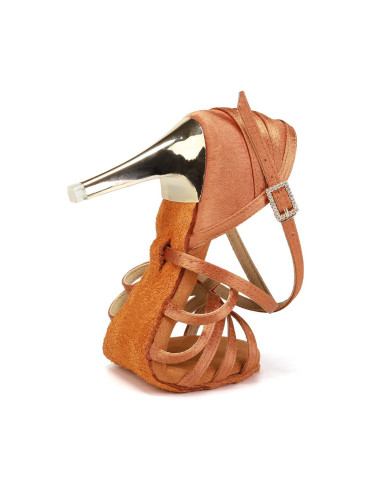 BUTY DO TAŃCA TANECZNE BRĄZOWE - ZŁOTY OBCAS 8,5cm