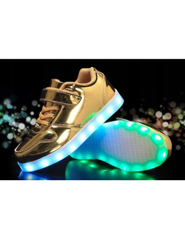 BUTY LED Z PODŚWIETLENIEM ŚWIECĄCE NA RZEP ZŁOTE