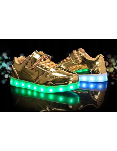 BUTY LED Z PODŚWIETLENIEM ŚWIECĄCE NA RZEP ZŁOTE