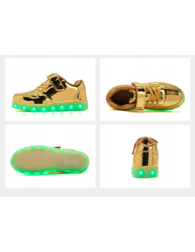 BUTY LED Z PODŚWIETLENIEM ŚWIECĄCE NA RZEP ZŁOTE