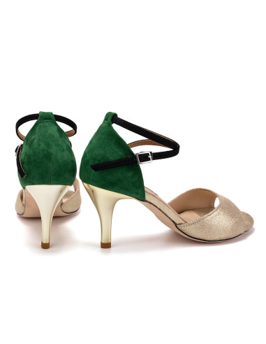 SKÓRZANE BUTY DO TAŃCA TANGO STYLOWE GOLD 7,5cm