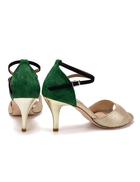 SKÓRZANE BUTY DO TAŃCA TANGO STYLOWE GOLD 7,5cm