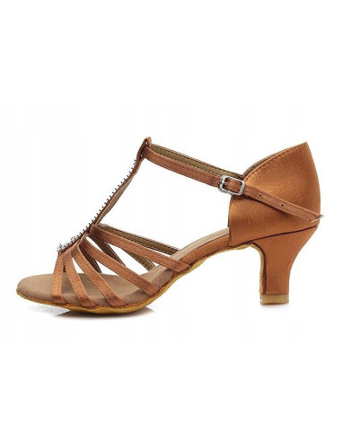 BUTY DO TAŃCA TANECZNE BRĄZOWE Z CYRKONIAMI 5cm