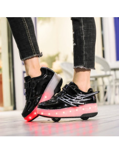 BUTOROLKI BUTY Z ROLKAMI ROLKI WROTKI LED CZARNE 2