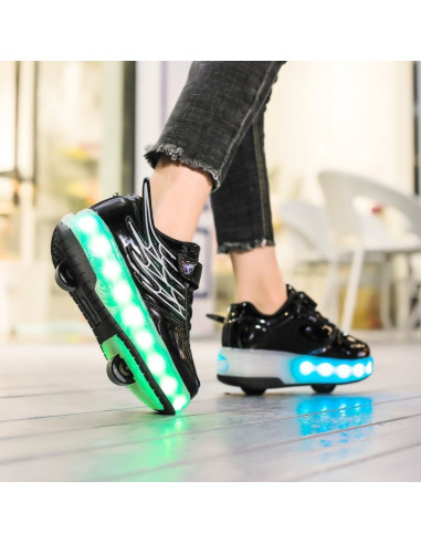 BUTOROLKI BUTY Z ROLKAMI ROLKI WROTKI LED CZARNE