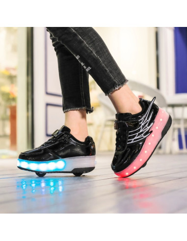 BUTOROLKI BUTY Z ROLKAMI ROLKI WROTKI LED CZARNE