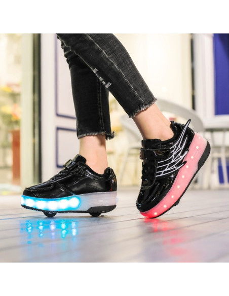 BUTOROLKI BUTY Z ROLKAMI ROLKI WROTKI LED CZARNE