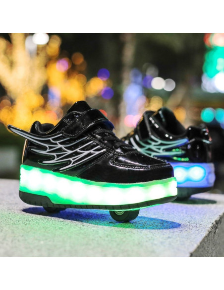 BUTOROLKI BUTY Z ROLKAMI ROLKI WROTKI LED CZARNE