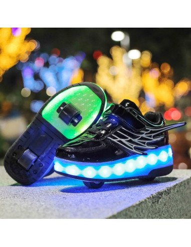 BUTOROLKI BUTY Z ROLKAMI ROLKI WROTKI LED CZARNE