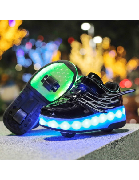 BUTOROLKI BUTY Z ROLKAMI ROLKI WROTKI LED CZARNE