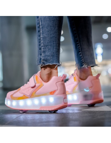 BUTOROLKI BUTY Z ROLKAMI ROLKI WROTKI RÓŻOWE HOLO