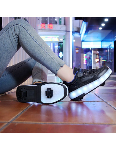 BUTOROLKI BUTY Z ROLKAMI ROLKI WROTKI CZARNE LED