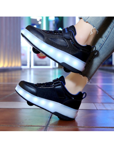 BUTOROLKI BUTY Z ROLKAMI ROLKI WROTKI CZARNE LED