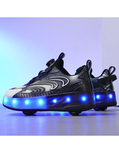 BUTOROLKI BUTY Z ROLKAMI ROLKI WROTKI CZANE LED BEZ SZNUROWANIA